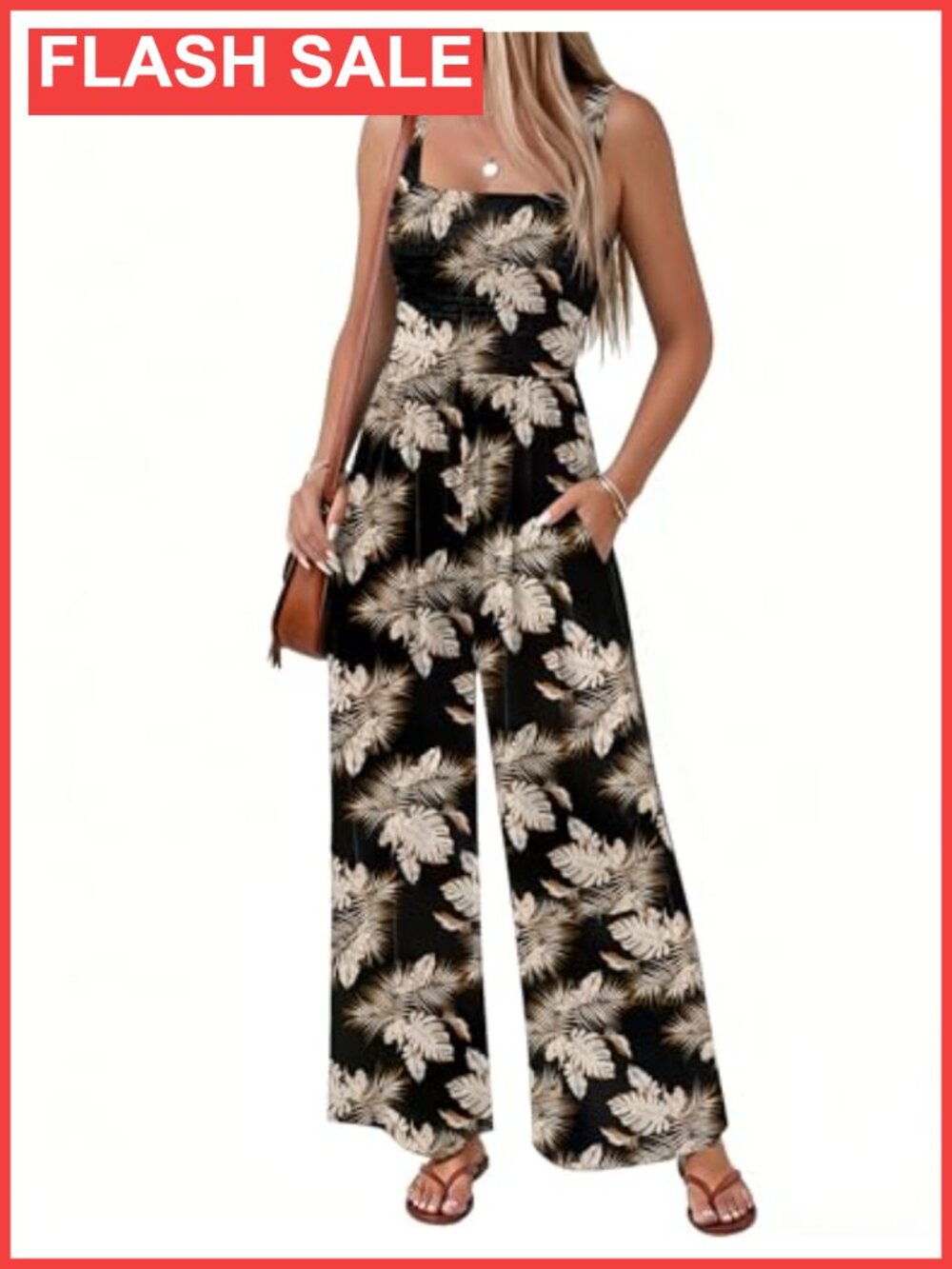 Sleeveless Boho Jumpsuit Smocked Wide Leg Romper